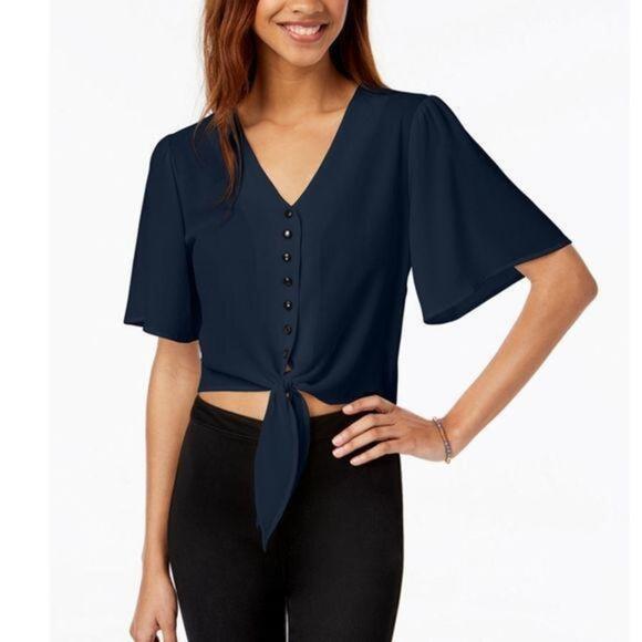 GYPSIES & MOONDUST Buttoned Tie-Front Camp Shirt - Picture 1 of 2